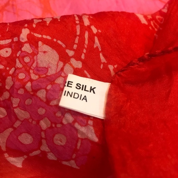 Vintage Tie Dye Silk Scarf Mandala Print Red&Pink - Picture 8 of 8